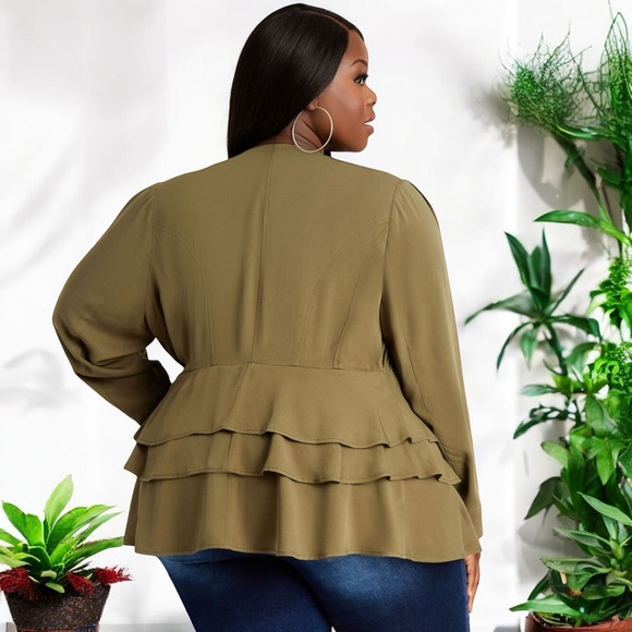 Ashley Stewart Tiered Ruffle Lightweight Bomber Jacket - Picture 3 of 13